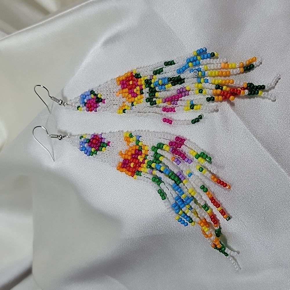 Beaded Tassel Long Drop Earrings, colorful - Picture 5 of 7
